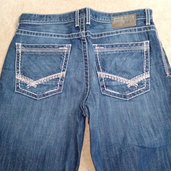 BKE Jake Straight Denim Jeans Men's 34LX33 Blue Distressed - Picture 12 of 15